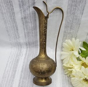 Vintage Engraved Brass Pitcher Cruet Vase